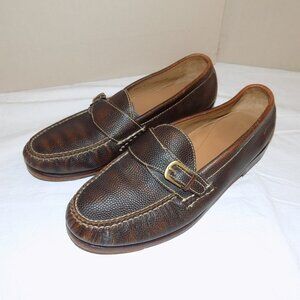 COLE HAAN Brown Tumbled Leather Loafers "Pinch Hand Sewn" Sz 10 Buckle